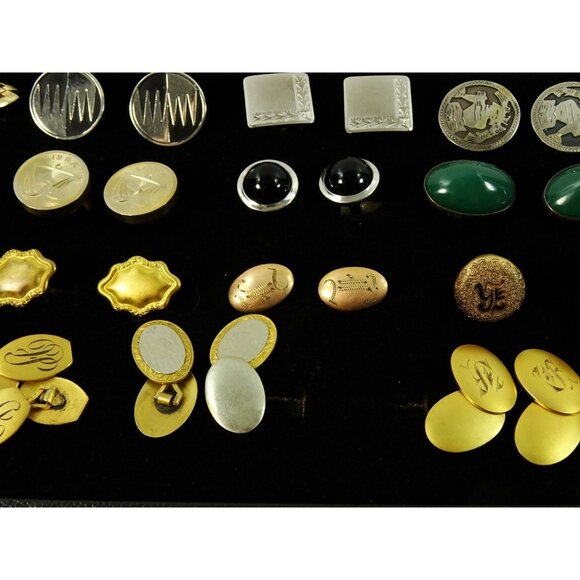 Huge Lot of Cufflinks 35 Pairs Antique Vintage Cuff Links Sterling and GF w Tray - Picture 6 of 7